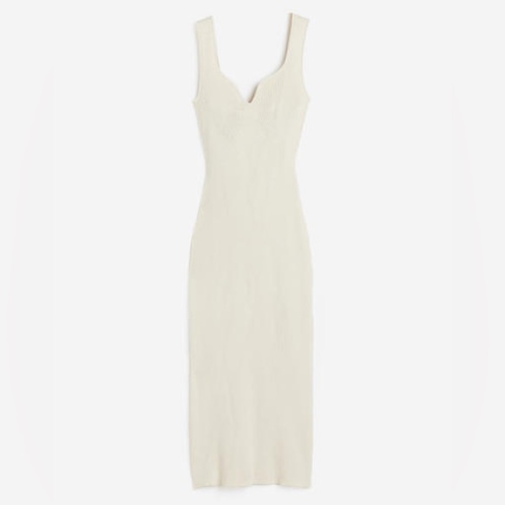 NWT H&M Rib-knit Sweetheart Neckline Dress Cream Size Small